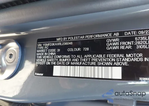 2024 Polestar 2 from USA, damaged, VIN YSMFD3KAXRL236046